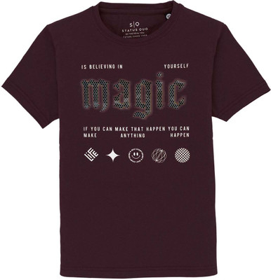 Status Quo Boys Typography, Printed Cotton Blend Regular T Shirt(Purple, Pack of 1)