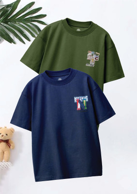 Codez Boys Graphic Print Pure Cotton Oversized T Shirt(Multicolor, Pack of 2)