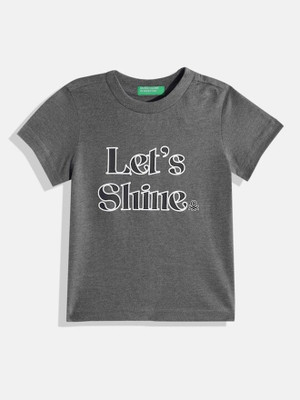 United Colors of Benetton Boys Printed Cotton Blend Regular T Shirt(Grey, Pack of 1)