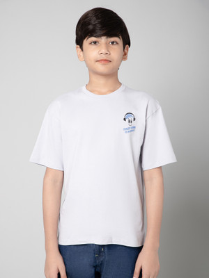 PROVOGUE Boys Printed Cotton Blend Oversized T Shirt(Grey, Pack of 1)