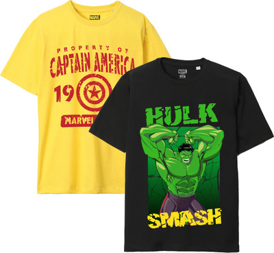 Marvel by Wear Your Mind Boys Graphic Print Pure Cotton Oversized T Shirt(Multicolor, Pack of 2)
