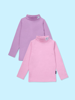 Kiddo Paanti Boys & Girls Solid Cotton Blend Regular T Shirt(Pink, Purple, Pack of 2)