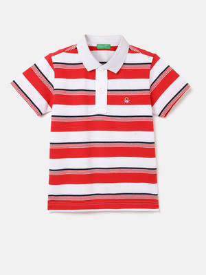 United Colors of Benetton Boys Striped Pure Cotton Regular T Shirt(Multicolor, Pack of 1)