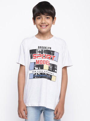 Homegrown Boys Typography, Printed Cotton Blend Regular T Shirt(Grey, Pack of 1)