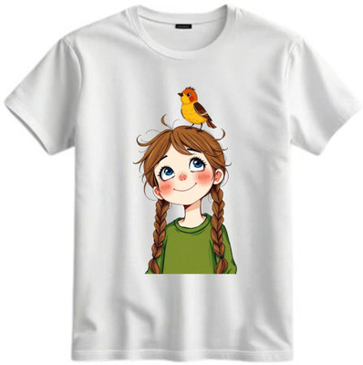 TAPA KON Boys & Girls Printed Polycotton Regular T Shirt(White, Pack of 1)