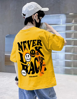 Heartees Boys Printed Pure Cotton Oversized T Shirt(Yellow, Pack of 1)