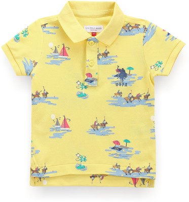 U.S. POLO ASSN. Baby Boys Printed Pure Cotton Regular T Shirt(Yellow, Pack of 1)