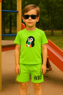 Sattitude Boys Printed Cotton Blend Regular T Shirt(Green, Pack of 1)