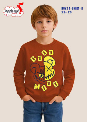 Appleeye Boys Printed Cotton Blend Regular T Shirt(Brown, Pack of 1)