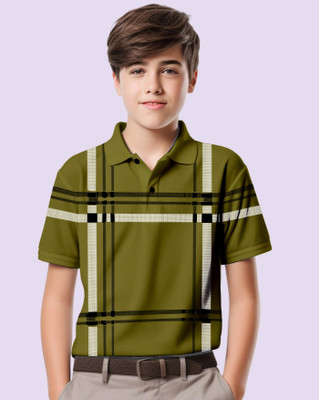 AUSK Boys Checkered Cotton Blend Regular T Shirt(Green, Black, Pack of 1)