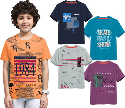 AEEGEE Boys Printed Cotton Blend Regular T Shirt(Multicolor, Pack of 5)