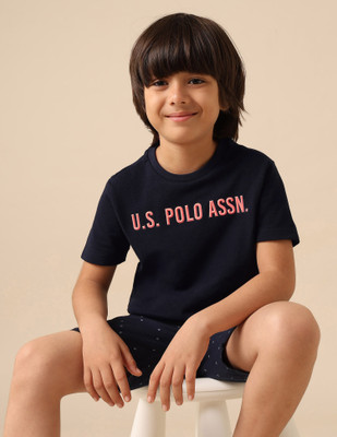 U.S. POLO ASSN. Boys Graphic Print Pure Cotton Regular T Shirt(Blue, Pack of 1)