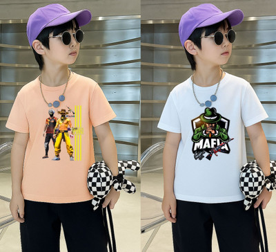 Lecowar Boys Printed Polyester Regular T Shirt(Pink, White, Pack of 1)