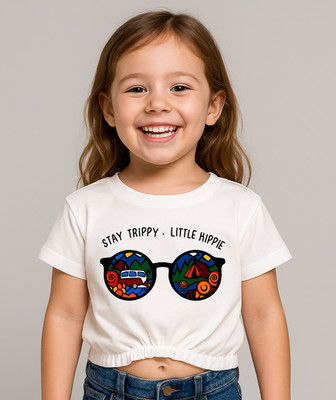 Piku Store Baby Girls Printed Cotton Blend Regular T Shirt(White, Pack of 1)