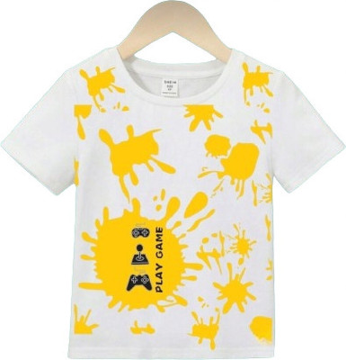 HouseOfCommon Boys Printed Pure Cotton Regular T Shirt(White, Yellow, Pack of 1)