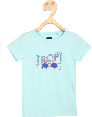 Allen Solly Girls Printed Pure Cotton T Shirt(Light Blue, Pack of 1)