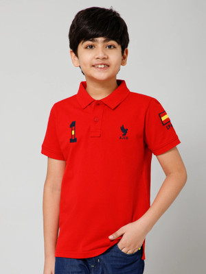 Alan Jones Boys Solid Cotton Blend Regular T Shirt(Red, Pack of 1)