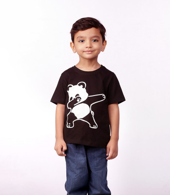 kidzay Boys Printed Cotton Blend Regular T Shirt(Black, Pack of 1)