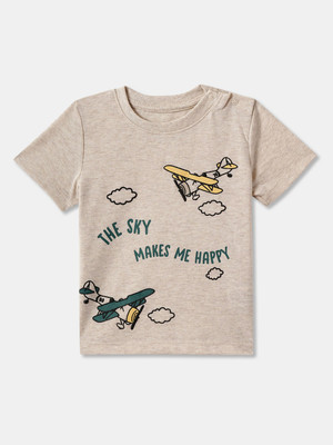 R&B Baby Boys Printed Pure Cotton Regular T Shirt(Beige, Pack of 1)