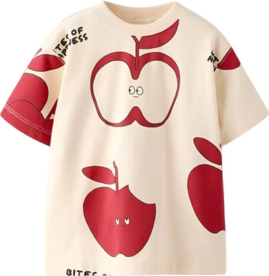 tedwoods Baby Boys & Baby Girls Animal Print Pure Cotton Regular T Shirt(Beige, Red, Pack of 1)