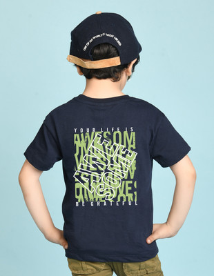 Nusyl Boys Graphic Print Cotton Blend Oversized T Shirt(Blue, Pack of 1)