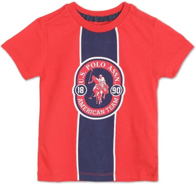 U.S. POLO ASSN. Boys Typography, Printed, Striped, Colorblock Cotton Blend T Shirt(Red, Pack of 1)