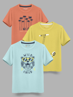 Hellcat Boys Graphic Print Cotton Blend Regular T Shirt(Multicolor, Pack of 3)
