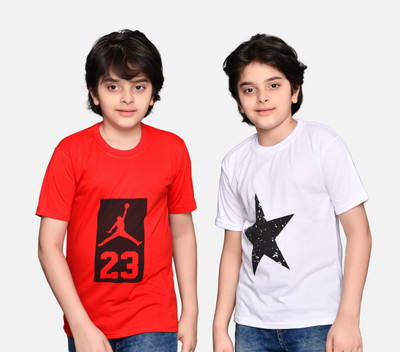 TADEO CREATION Boys Printed Cotton Blend Oversized T Shirt(Multicolor, Pack of 2)