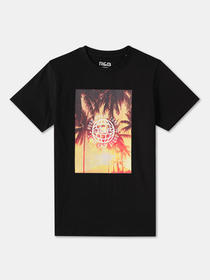 R&B Boys Printed Pure Cotton Regular T Shirt(Black, Pack of 1)