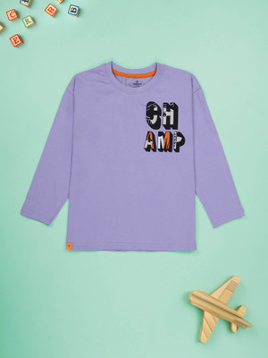 KiddoPanti Boys Printed Pure Cotton Regular T Shirt(Purple, Pack of 1)