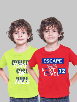 lilbby Boys & Girls Graphic Print Cotton Blend Regular T Shirt(Red, Green, Pack of 2)