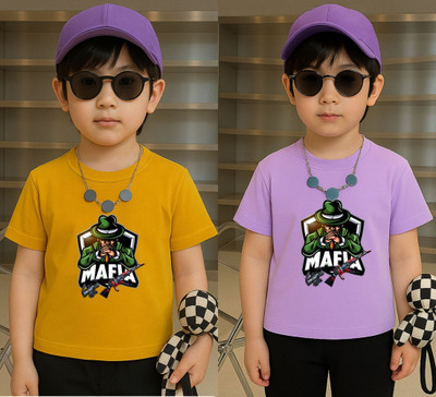 Lecowar Boys Printed Polyester Regular T Shirt(Yellow, Purple, Pack of 2)