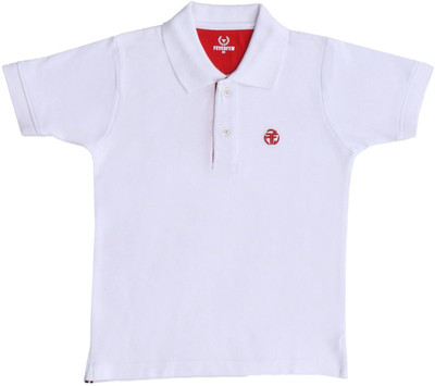 FEVERFEW Boys Solid Cotton Blend Regular T Shirt(White, Pack of 1)