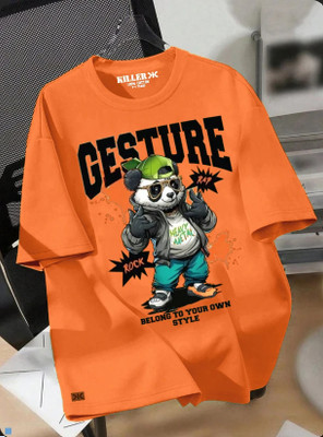 KILLER Boys Printed Pure Cotton Regular T Shirt(Orange, Pack of 1)