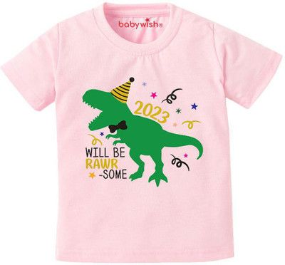 Babywish Boys & Girls Typography, Printed Cotton Blend Regular T Shirt(Multicolor, Pack of 1)