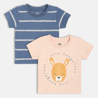 MINI KLUB Baby Boys Printed Pure Cotton Regular T Shirt(Blue, Pack of 2)