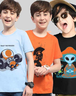 ENITOR Boys Printed Cotton Blend Regular T Shirt(Multicolor, Pack of 3)