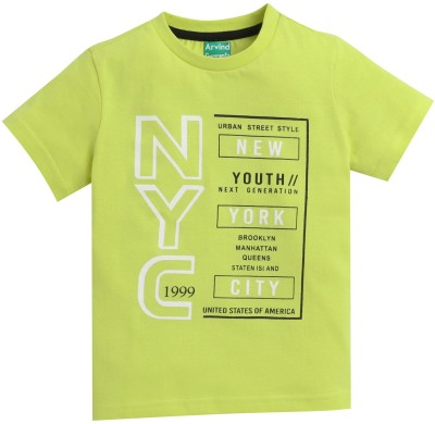 Arvind Garments Boys Typography Cotton Blend T Shirt(Light Green, Pack of 1)