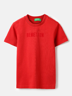 United Colors of Benetton Boys Solid Pure Cotton Regular T Shirt(Red, Pack of 1)