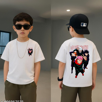 Crystalsoft Boys & Girls Printed, Graphic Print Polycotton Regular T Shirt(White, Pack of 1)