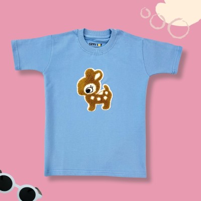 Tippy Top Girls Self Design Pure Cotton T Shirt(Light Blue, Pack of 1)