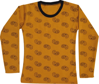 Indistar Girls Printed Wool Blend Regular T Shirt(Yellow, Pack of 1)