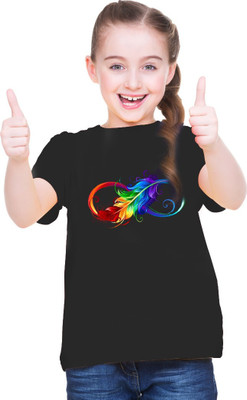 MH FASHION TRENDS Girls Printed Polyester Oversized T Shirt(Black, Pack of 1)