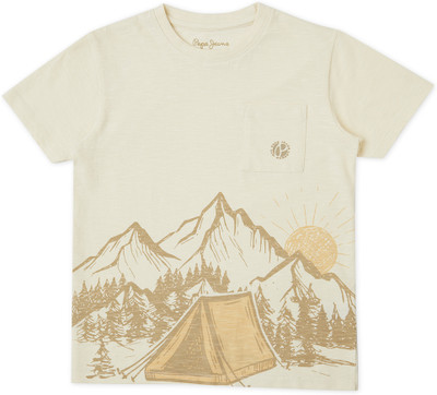 Pepe Jeans Boys Printed Pure Cotton Regular T Shirt(White, Pack of 1)