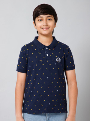 Alan Jones Boys Printed Cotton Blend Regular T Shirt(Dark Blue, Pack of 1)