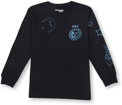 GINI & JONY Baby Boys Graphic Print Cotton Blend Regular T Shirt(Black, Pack of 1)