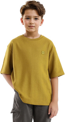 Rare Ones Boys Embroidered Cotton Blend Oversized T Shirt(Dark Green, Pack of 1)