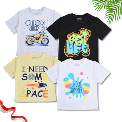 Worton Fashion Boys Graphic Print Pure Cotton Regular T Shirt(Multicolor, Pack of 4)