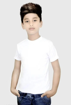 AKFABTECH Boys Solid Polyester Regular T Shirt(White, Pack of 1)