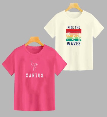 xantus Boys Printed Cotton Blend Regular T Shirt(Multicolor, Pack of 2)